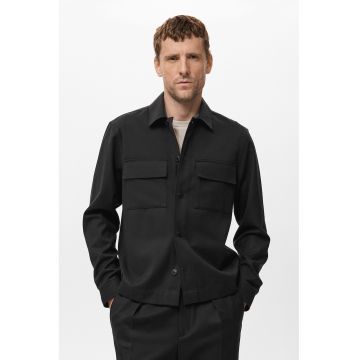 Jacheta din amestec de lana cu guler ascutit - Negru stins