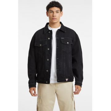 Jacheta din denim cu nasturi - Negru
