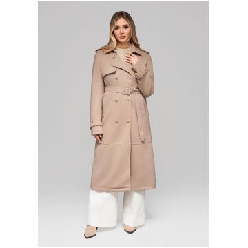 Palton lung trenc  OW-COLC-0107 - Bej - M - Bej