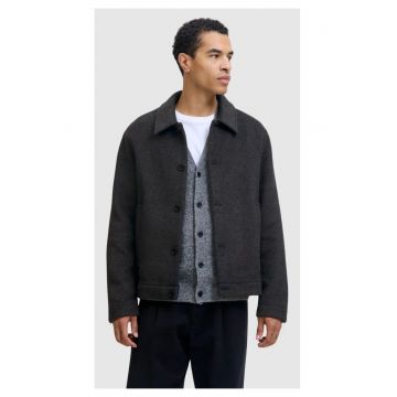 Palton scurt barbati - JPRBLACOBBS - cu guler inalt si 2 buzunare oblice - Gri inchis