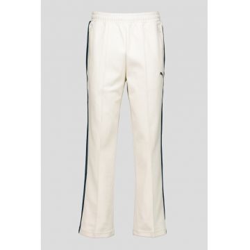 Pantaloni de treninig relaxed fit cu model jacquard si snururi de ajustare T7 - Alb fildes/Albastru petrol