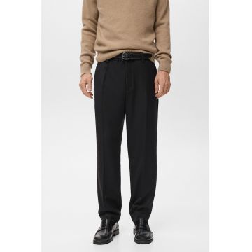 Pantaloni eleganti regular fit din amestec de lana cu buzunare cu clapa - Negru