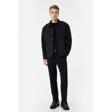 Pantaloni slim-fit cu model uni - Negru