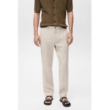Pantaloni slim-fit din in - Bej deschis