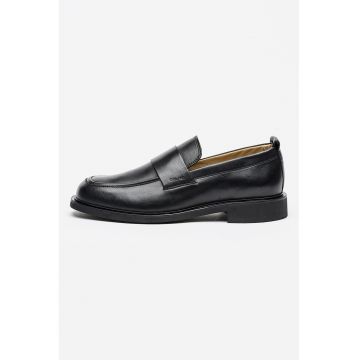 Pantofi loafer din piele cu model uni - Negru