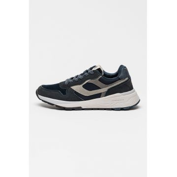 Pantofi sport cu insertii de piele intoarsa - Albastru ultramarin/Gri