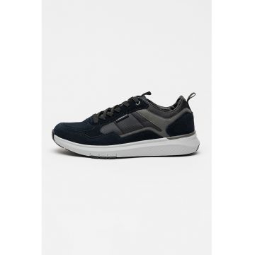 Pantofi sport cu insertii de piele intoarsa - Albastru ultramarin/Gri