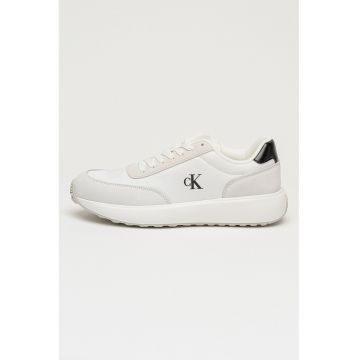 Pantofi sport din piele cu garnituri din material textil - Alb optic