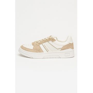 Pantofi sport din piele cu insertii din material textil - Alb/Bej