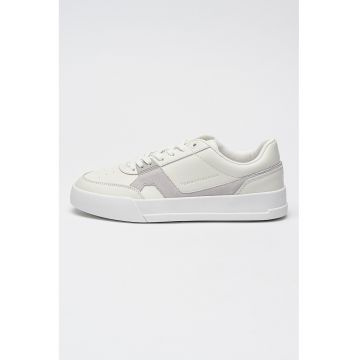 Pantofi sport din piele si piele intoarsa Court - Alb/Gri