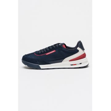 Pantofi sport low-cut cu garnituri din piele intoarsa - Bleumarin