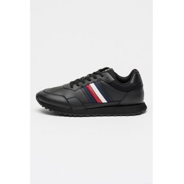 Pantofi sport low-cut cu insertii din piele - Negru