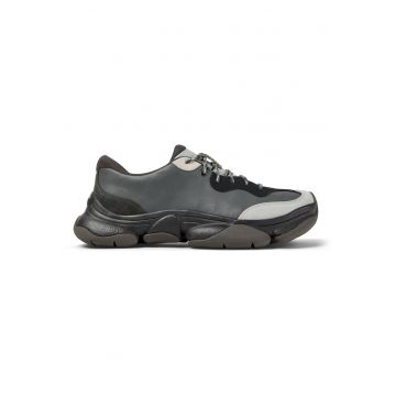Pantofi sport uni de piele ecologica - Gri/Gri inchis
