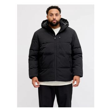 Plus Geaca barbati cu gluga - 2 buzunare oblice si croiala Regular fit - Negru