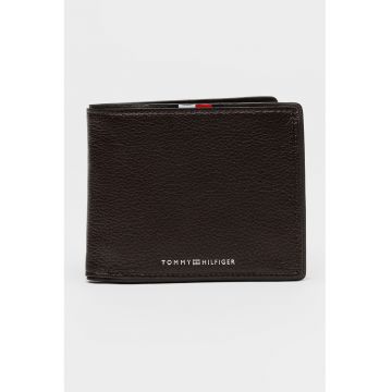 Portofel pliabil de piele cu aspect granulat - Maro