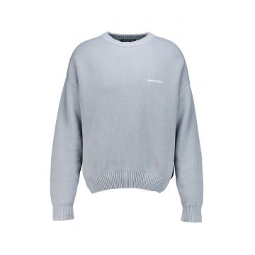 Pulover cu maneci cazute si croiala lejera - Alb/Gri cenusiu