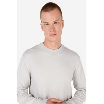 Pulover din amestec de lana cu decolteu la baza gatului - Maro nisip