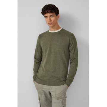 Pulover din bumbac cu decolteu la baza gatului - Kaki inchis