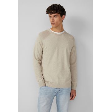 Pulover din bumbac cu decolteu la baza gatului - Maro nisip