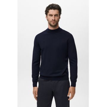 Pulover din lana cu decolteu la baza gatului - Albastru ultramarin