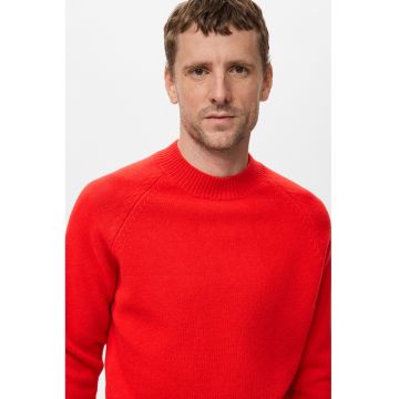 Pulover din lana cu decolteu la baza gatului - Rosu vermillion