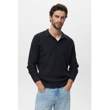 Pulover polo striat din amestec de bumbac - Albastru ultramarin