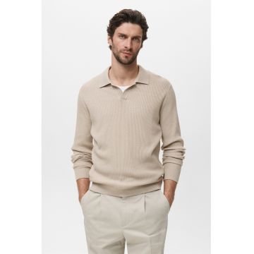 Pulover polo striat din amestec de bumbac - Maro deschis