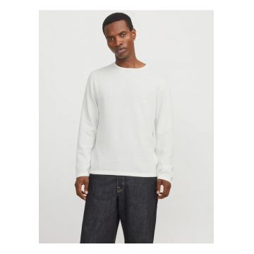 Pulover tricotat barbati cu decolteu la baza gatului - Alb - Alb