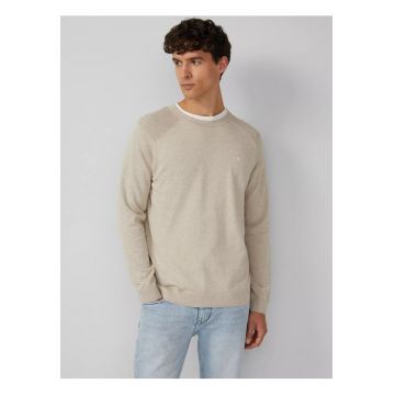 Pulover tricotat barbati cu guler rotund si maneci raglan - Crem