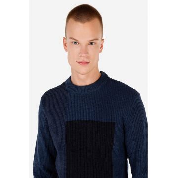 Pulover tricotat cu model geometric - Albastru ultramarin