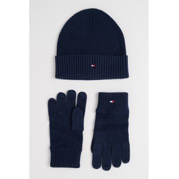Set de manusi si caciula din amestec de casmir Flag - Bleumarin