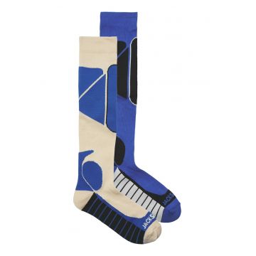 Set de sosete inalte pana la genunchi - pentru schi - 2 perechi - Negru/Albastru royal