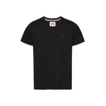 Tricou de bumbac organic cu decolteu in V - Negru