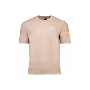 Tricou de casa cu decolteu la baza gatului si logo Waffle - Bej