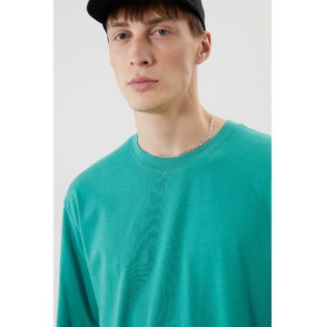 Tricou lejer de bumbac cu decolteu la baza gatului - Verde persan