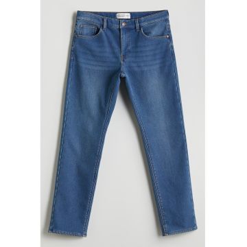 Blugi slim fit cu captuseala din fleece - Albastru inchis