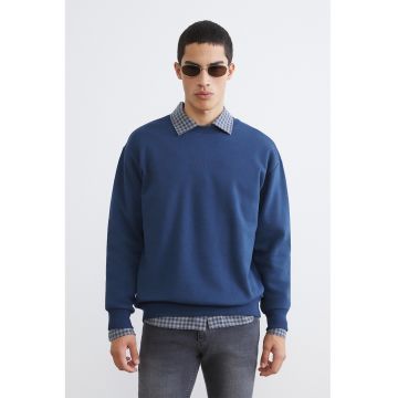 Bluza de trening cu decolteu la baza gatului si maneci cazute - Albastru inchis