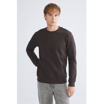 Bluza de trening cu decolteu la baza gatului si model uni - Maro taupe