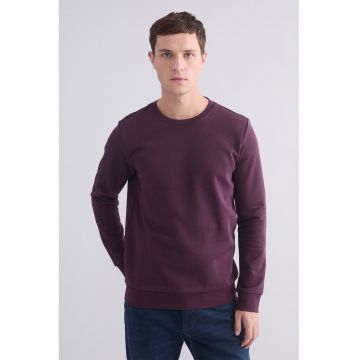 Bluza de trening cu decolteu la baza gatului si model uni - Violet pruna