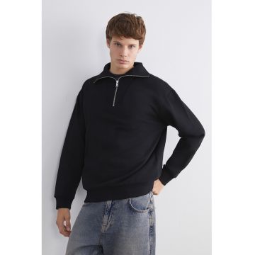 Bluza de trening cu fenta cu fermoar - Negru