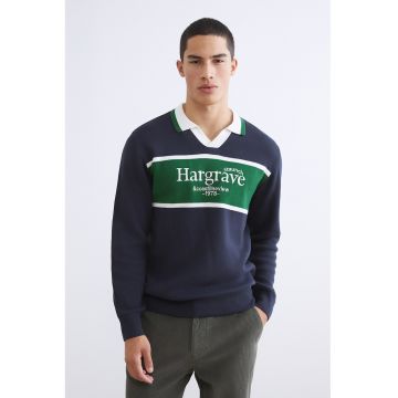 Bluza de trening cu guler polo si garnituri contrastante - Alb/Verde/Albastru indigo