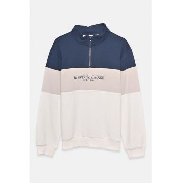 Bluza de trening cu guler si fermoar scurt - Alb/Bleumarin