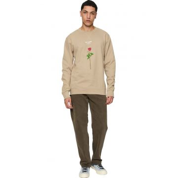 Bluza de trening cu imprimeu si decolteu la baza gatului - Maro nisip