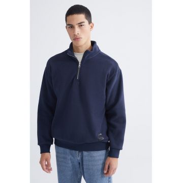 Bluza de trening cu maneci cazute si model uni - Bleumarin