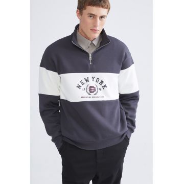 Bluza de trening din amestec de bumbac cu fenta cu fermoar - Alb/Gri carbune