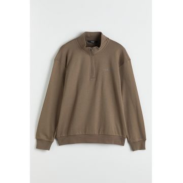 Bluza de trening din amestec de bumbac cu fenta cu fermoar - Maro deschis/Caramel