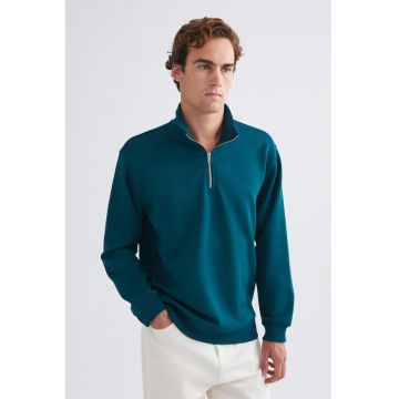 Bluza de trening din amestec de modal cu fenta cu fermoar - Albastru petrol