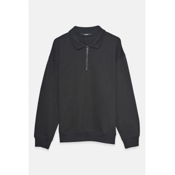 Bluza de trening polo cu croiala lejera - Gri inchis