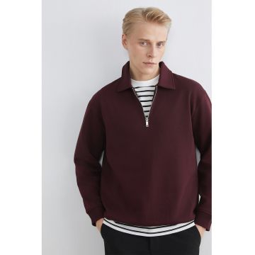 Bluza de trening polo cu fenta scurta cu fermoar - Maro cognac