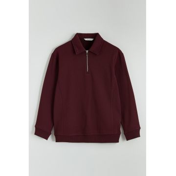 Bluza de trening polo cu fenta scurta cu fermoar - Maro cognac